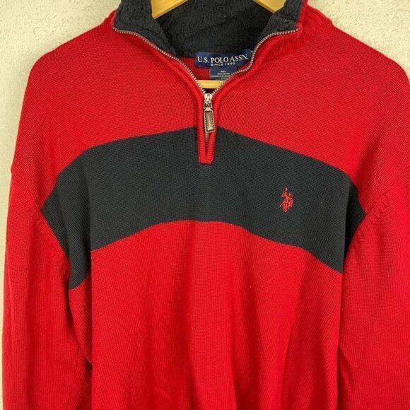 U.S. Polo Assocition Red and Navy Blue Quarter Zip Pullover Size XL EUC - Picture 2 of 4